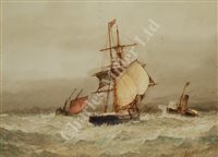 Lot 20 - FREDERICK JAMES ALDRIDGE (BRITISH, 1850-1933) - A coastal scene with paddle steamer and other shipping