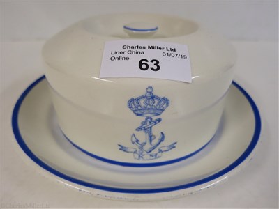 Lot 63 - K.M. SHIPPING COMPANY: A BUTTER DISH AND COVER BY GEORGE JONES & SONS, CIRCA 1894
