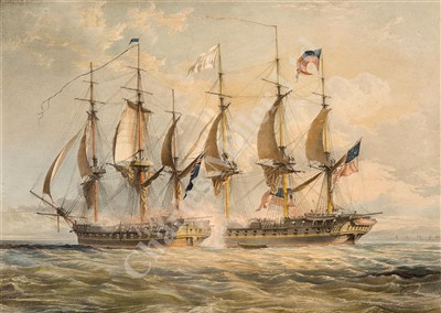 Lot 72 - AFTER JAMES C. SCHETKY: A SERIES OF FOUR VIEWS OF THE CHESAPEAKE AND SHANNON, CIRCA 1830