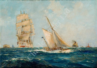 Lot 21 - δ FRANK HENRY MASON R.I. (BRITISH, 1875-1965) L'Esperance RYYC off Spithead