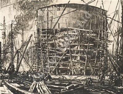 Lot 27 - δ MUIRHEAD BONE (BRITISH, 1876-1953) Shipbuilding: A pair of lithographs, signed in pencil 'Muirhead Bone' (lower right)