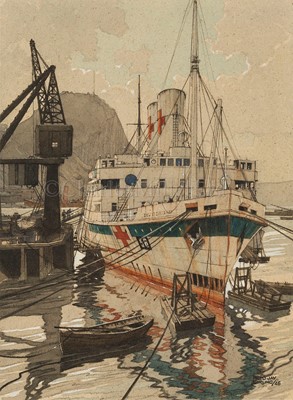 Lot 116 - δ FRED J. GIRLING (BRITISH, 1900-1982); A hospital ship in dock & another of Sheffield