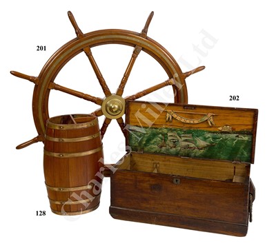 Lot 128 - A WOOD AND BRASS BARREL FROM H.M.S. IRON DUKE