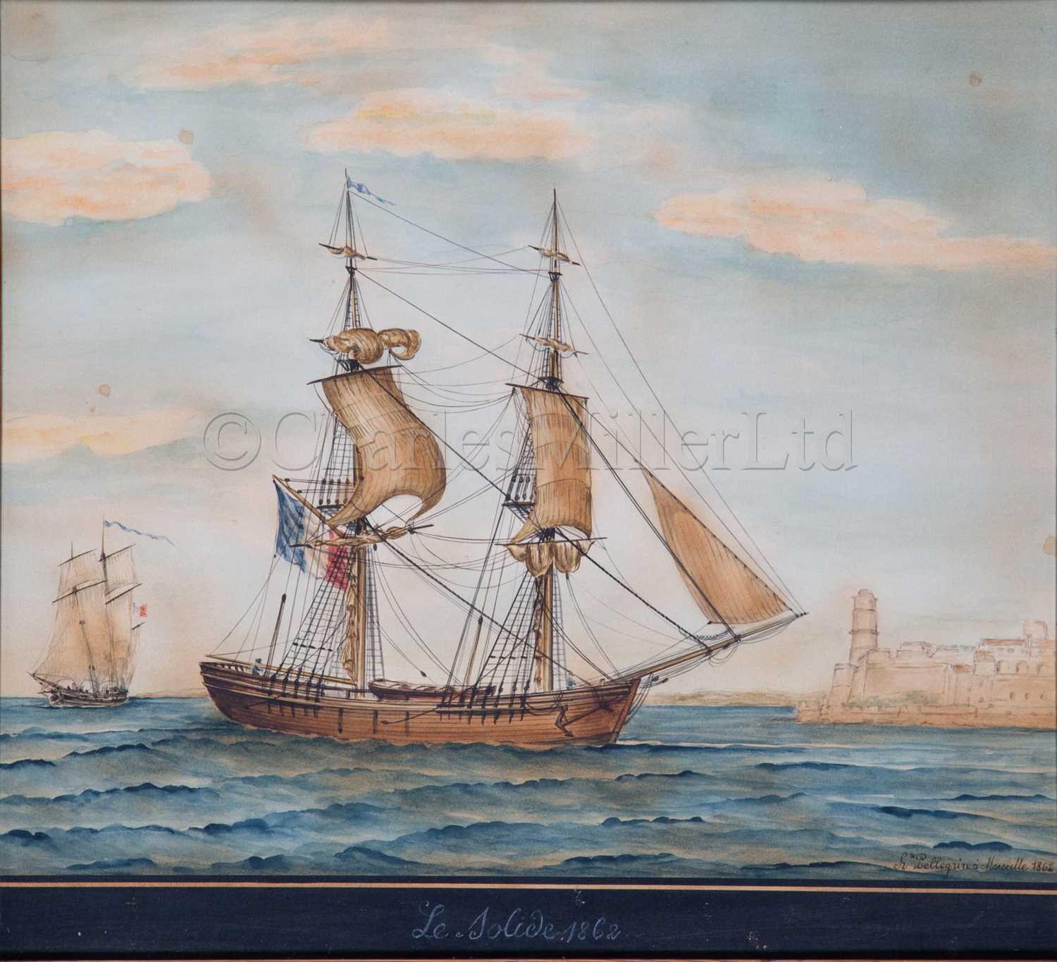 Lot 7 - JOSEPH HONORÉ MAXIME PELLEGRIN (FRENCH, 1793-1869): 'Le Solide' off Marseilles, 1862