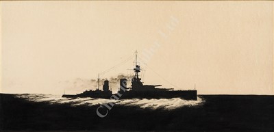 Lot 91 - GILBERT E WILKINSON, EARLY 20TH CENTURY NAVAL SCHOOL Silhouettes of H.M. Ships 'Queen Mary' and 'Repulse' circa 1916