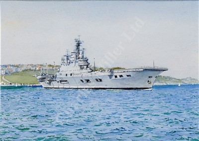 Lot 105 - δ ERIC TUFNELL (BRITISH, 1888-1978) Studies of R.N. Ships 'Boxer'; 'Cornwall 1904-1920); 'Sirius'; 'Daring'; 'Narvik'; 'Resource'; 'Oakley'; 'Superb'; 'Fleetwood'; SAS 'Windhoek'