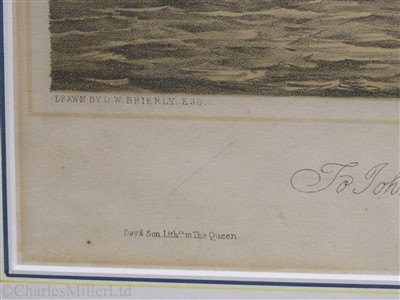 Lot 37 - ENGLISH SCHOOL, 19TH CENTURY Beach scene with a man o'war at anchor