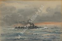 Lot 81 - δ FRANK WATSON WOOD (BRITISH, 1862–1953) - Study of a torpedo boat at sea