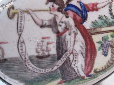 Lot 63 - A BILSTONWARE PATCH BOX CELEBRATING THE PEACE OF AMIENS, CIRCA 1803