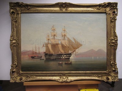 Lot 85 - TOMMASO DE SIMONE (ITALIAN, c1805-1888): H.M.S. 'James Watt' at gunnery practise in the Bay of Naples