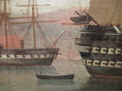 Lot 85 - TOMMASO DE SIMONE (ITALIAN, c1805-1888): H.M.S. 'James Watt' at gunnery practise in the Bay of Naples