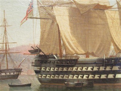 Lot 85 - TOMMASO DE SIMONE (ITALIAN, c1805-1888): H.M.S. 'James Watt' at gunnery practise in the Bay of Naples