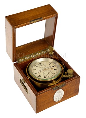 Lot 140 - AN HISTORICALLY INTERESTING TWO-DAY MARINE CHRONOMETER BY T.H. KNOBLICH, HAMBURG, CIRCA 1900 RECOVERED FROM AND USED AS A WARD ROOM CLOCK AT H.M.S. ROYAL RUPERT, WILHELMSHAVEN, GERMANY, APRIL 1945