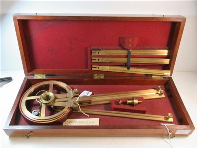 Lot 259 - A BRASS STATION POINTER BY W. LUDOLPH, BREMERHAVEN, CIRCA 1920; and a roller rule