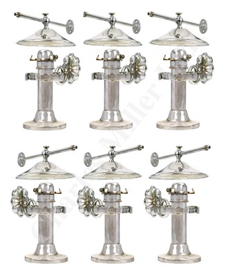 Lot 203 - A SET OF SIX GIMBAL-MOUNTED SPRUNG CANDLE LAMPS, CIRCA 1890