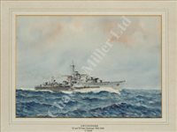 Lot 93 - δ ERIC TUFNELL (BRITISH, 1888-1978) - Study of a Shakespeare class destroyer H.M.S. 'Keppel'; study of the Q & R class destroyer H.M.S. 'Racehorse'