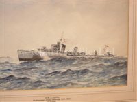 Lot 93 - δ ERIC TUFNELL (BRITISH, 1888-1978) - Study of a Shakespeare class destroyer H.M.S. 'Keppel'; study of the Q & R class destroyer H.M.S. 'Racehorse'