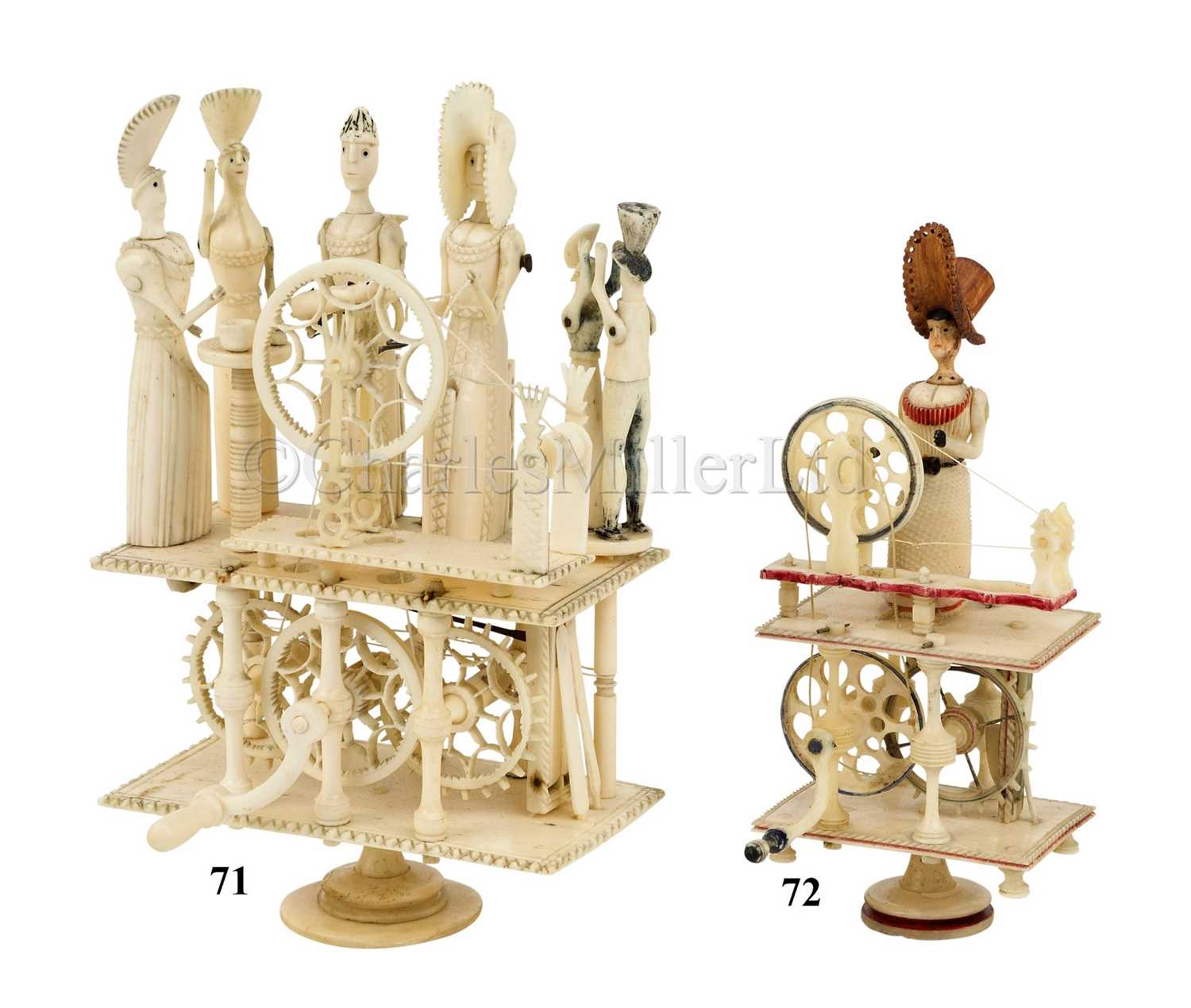 Lot 71 - AN EARLY 19TH CENTURY NAPOLEONIC PRISONER-OF-WAR SIX CHARACTER BONE SPINNING JENNY