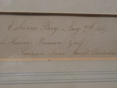 Lot 91 - ENGLISH SCHOOL, 19TH CENTURY: Osborne Bay, August 7th, 1889: the Royal Yacht 'Victoria & Albert II' reviewing the German Fleet
