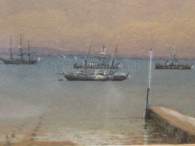Lot 91 - ENGLISH SCHOOL, 19TH CENTURY: Osborne Bay, August 7th, 1889: the Royal Yacht 'Victoria & Albert II' reviewing the German Fleet