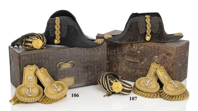 Lot 107 - A REGULATION NAVAL BI-CORN AND EPAULETTES FOR THE RANK OF LIEUTENANT COMMANDER BY GIEVES LTD, LONDON, CIRCA 1928