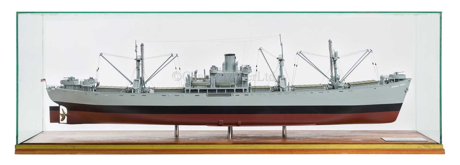 Lot 34 - A WELL-PRESENTED 1:48 SCALE BUILDER'S STYLE  MODEL OF LIBERTY SHIP JEREMIAH O'BRIEN BUILT BY THE NEW ENGLAND SHIPBUILDING CORP., SOUTH PORTLAND, MAINE FOR THE US GOVERNMENT IN 56 DAYS , 1943