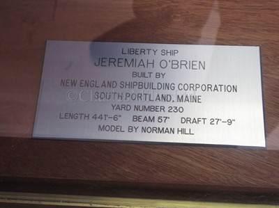 Lot 34 - A WELL-PRESENTED 1:48 SCALE BUILDER'S STYLE  MODEL OF LIBERTY SHIP JEREMIAH O'BRIEN BUILT BY THE NEW ENGLAND SHIPBUILDING CORP., SOUTH PORTLAND, MAINE FOR THE US GOVERNMENT IN 56 DAYS , 1943