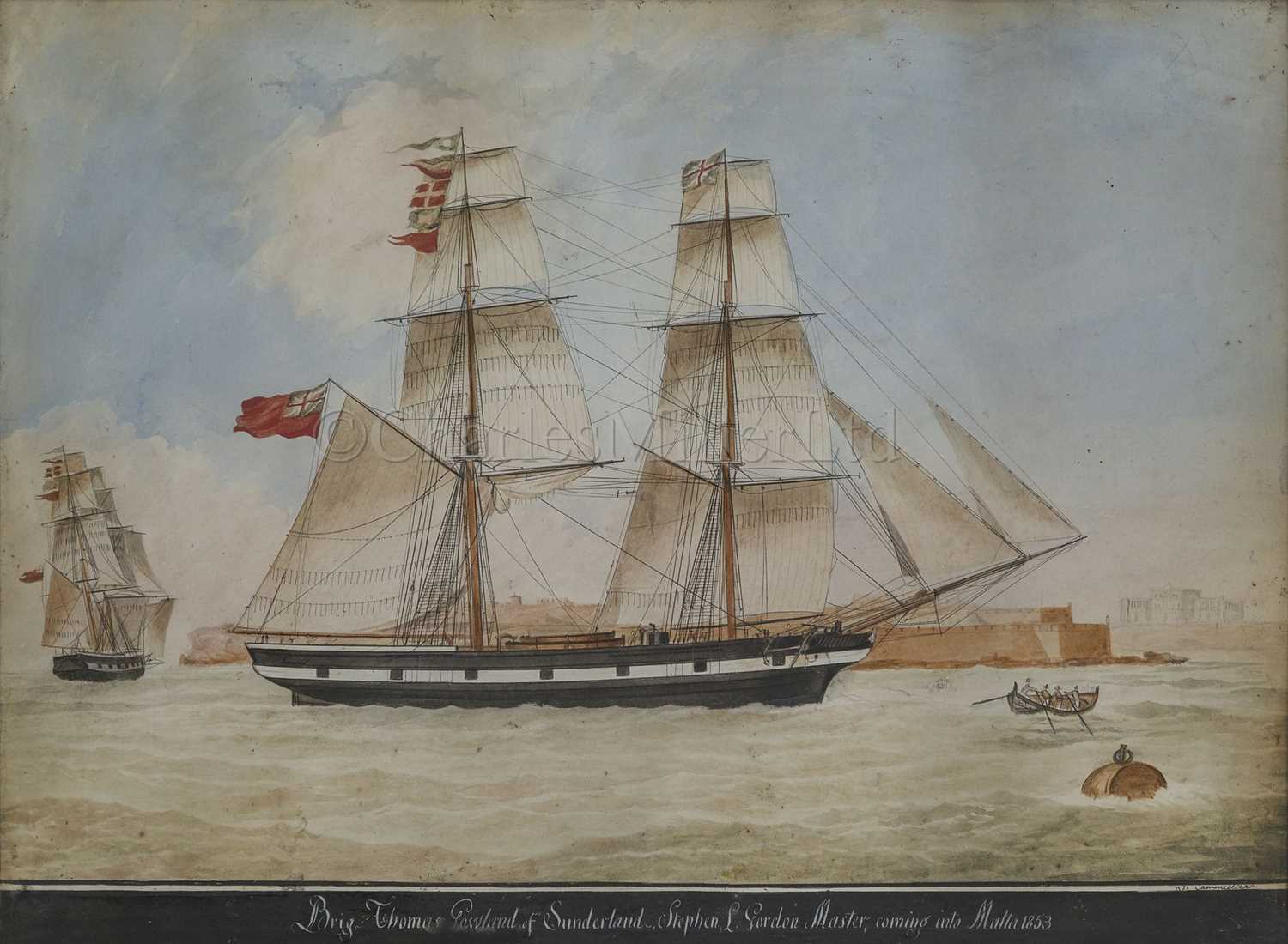 Lot 10 - NICHOLAS CAMMILLIERI (MALTESE, 1762-1860): The brig 'Thomas Gowland' of Sunderland, Stephen L. Gordon Master, arriving at Malta 1863
