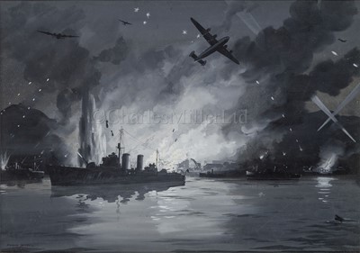 Lot 138 - δ ROLAND OXFORD DAVIES (BRITISH, 1904–1993): Liberator's raids, Japanese sea and airbase off Macassar
