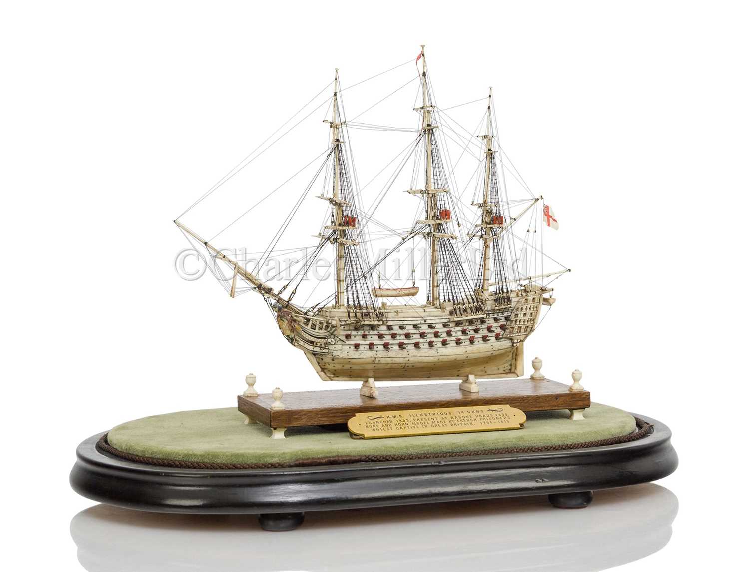 Lot 73 - A NAPOLEONIC FRENCH PRISONER-OF-WAR BONE MODEL FOR THE 74-GUN FRIGATE ILLUSTRIOUS, CIRCA 1810