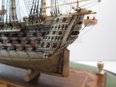Lot 73 - A NAPOLEONIC FRENCH PRISONER-OF-WAR BONE MODEL FOR THE 74-GUN FRIGATE ILLUSTRIOUS, CIRCA 1810