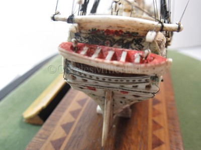 Lot 73 - A NAPOLEONIC FRENCH PRISONER-OF-WAR BONE MODEL FOR THE 74-GUN FRIGATE ILLUSTRIOUS, CIRCA 1810