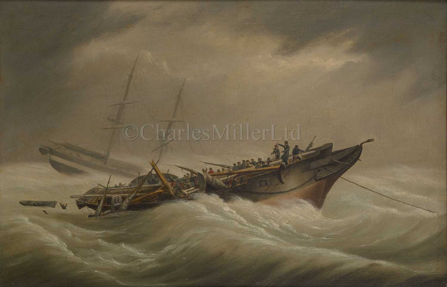 Lot 80 - ATTRIBUTED TO JOHN CHRISTIAN SCHETKY (BRITISH, 1778-1874): H.M.S. 'Serpent' dismasted in a violent squall off Spithead, 1st December 1836