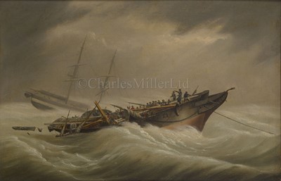 Lot 80 - ATTRIBUTED TO JOHN CHRISTIAN SCHETKY (BRITISH, 1778-1874): H.M.S. 'Serpent' dismasted in a violent squall off Spithead, 1st December 1836
