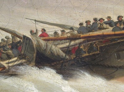 Lot 80 - ATTRIBUTED TO JOHN CHRISTIAN SCHETKY (BRITISH, 1778-1874): H.M.S. 'Serpent' dismasted in a violent squall off Spithead, 1st December 1836