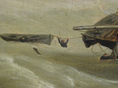 Lot 80 - ATTRIBUTED TO JOHN CHRISTIAN SCHETKY (BRITISH, 1778-1874): H.M.S. 'Serpent' dismasted in a violent squall off Spithead, 1st December 1836