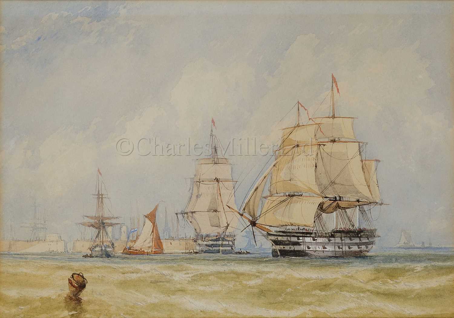 Lot 84 - ATTRIBUTED TO WILLIAM CALCOTT KNELL (BRITISH, 1830–1880): Second Rates of the Royal Navy off Portsmouth