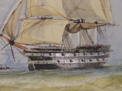 Lot 84 - ATTRIBUTED TO WILLIAM CALCOTT KNELL (BRITISH, 1830–1880): Second Rates of the Royal Navy off Portsmouth