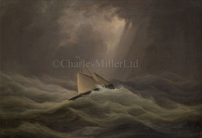 Lot 3 - CIRCLE OF JOHN CHRISTIAN SCHETKY (BRITISH, 1778-1874)A cutter yacht of the Royal Thames Yacht Club under reduced sail in a heavy swell