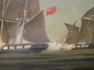 Lot 57 - SCHOOL OF THOMAS BUTTERSWORTH (BRITISH, 1768-1842): An Anglo-French action involving brigs and armed luggers