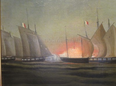 Lot 57 - SCHOOL OF THOMAS BUTTERSWORTH (BRITISH, 1768-1842): An Anglo-French action involving brigs and armed luggers