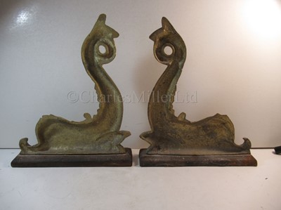 Lot 93 - A PAIR OF ADMIRALTY PATTERN DECORATIVE BRASS DOLPHINS FOR A BARGE OR PINNACE, PROBABLY 20TH CENTURY