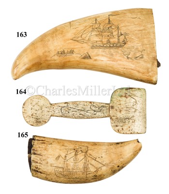 Lot 163 - Ø  A LARGE SCRIMSHAW DECORATED WHALE'S TOOTH, CIRCA 1890