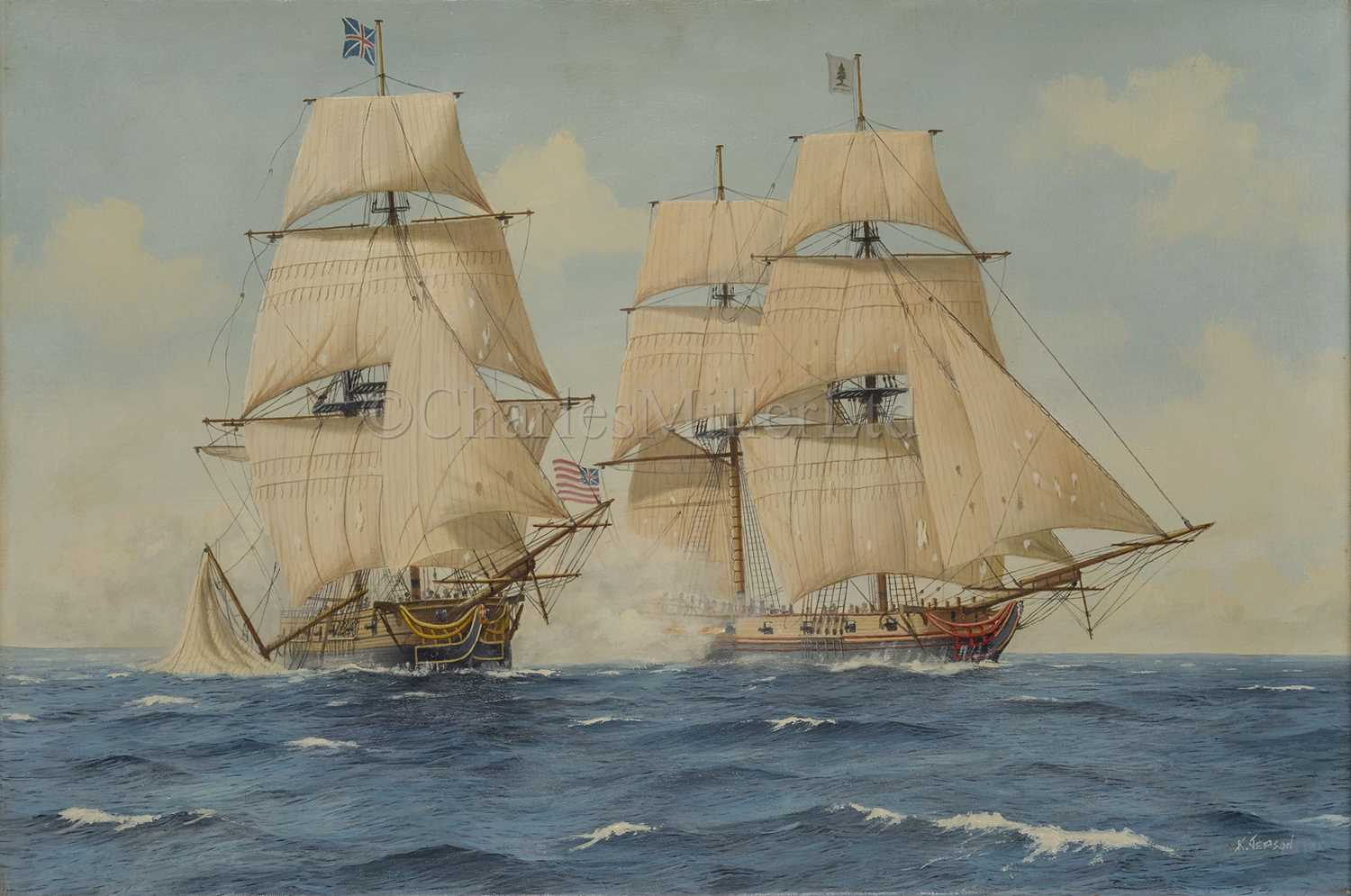 Lot 75 - δ KENNETH JEPSON (BRITISH, 1932-1998): Frigate Actions: 'Druid' & 'Raleigh' and 'Oxford' and 'Cruizer'