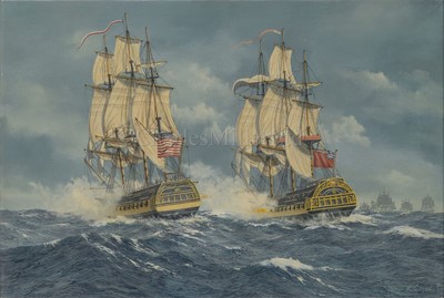 Lot 75 - δ KENNETH JEPSON (BRITISH, 1932-1998): Frigate Actions: 'Druid' & 'Raleigh' and 'Oxford' and 'Cruizer'