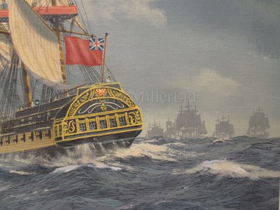 Lot 75 - δ KENNETH JEPSON (BRITISH, 1932-1998): Frigate Actions: 'Druid' & 'Raleigh' and 'Oxford' and 'Cruizer'