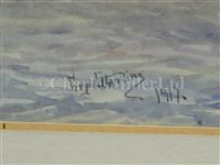 Lot 80 - δ GUY STANDING (BRITISH, 20TH CENTURY) - Battlecruisers at dusk