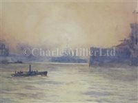 Lot 80 - δ GUY STANDING (BRITISH, 20TH CENTURY) - Battlecruisers at dusk