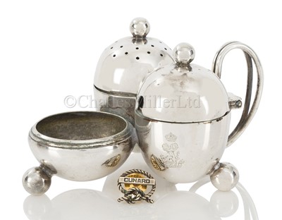 Lot 188 - A CUNARD CRUET SET BY ELKINGTON PLATE, CIRCA 1919; and 2 other items