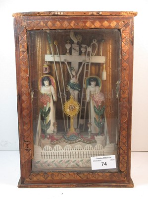 Lot 74 - AN EARLY 19TH CENTURY NAPOLEONIC PRISONER-OF-WAR POLYCHROME BONE CRUCIFIXION